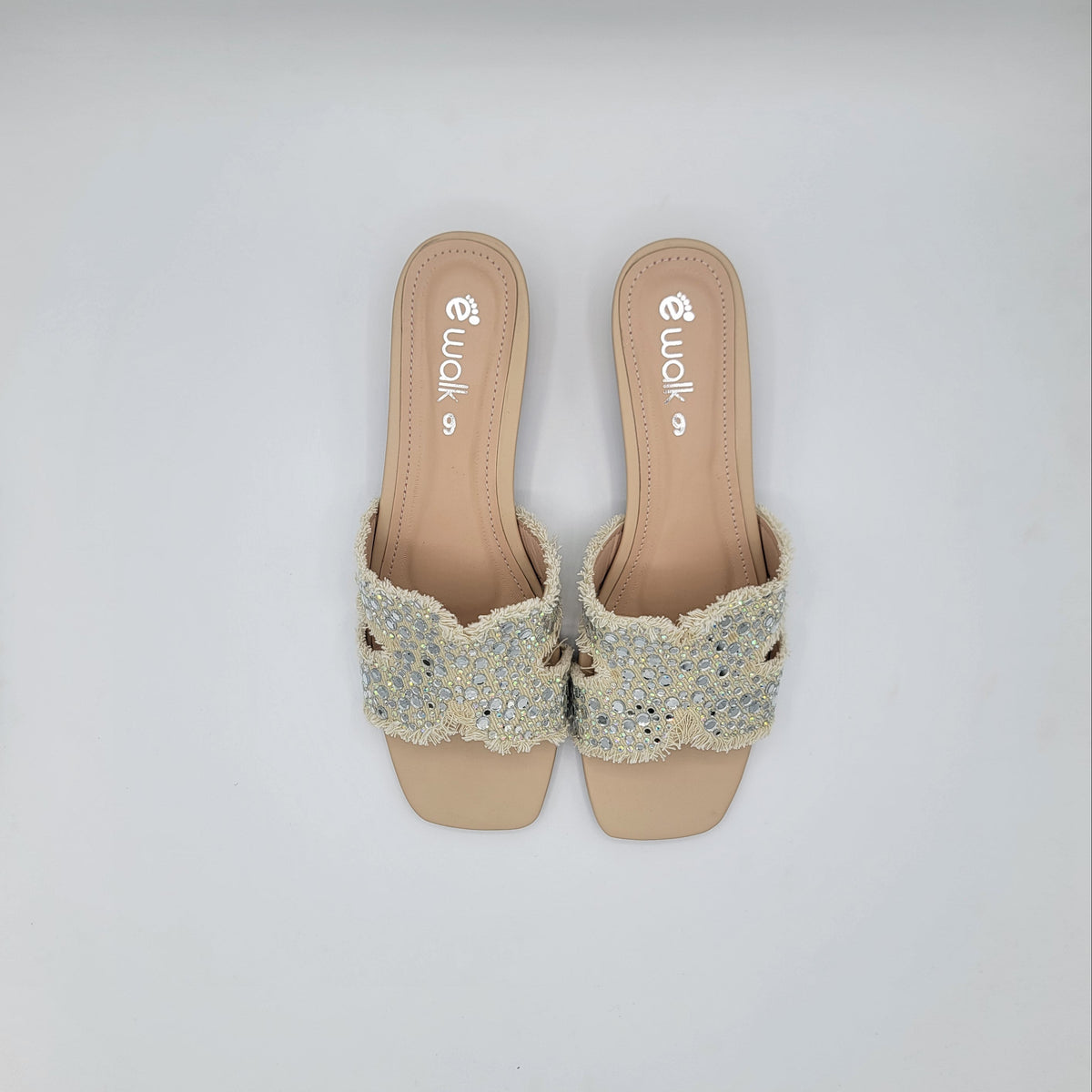 Rhinestone Fringe Denim Slide