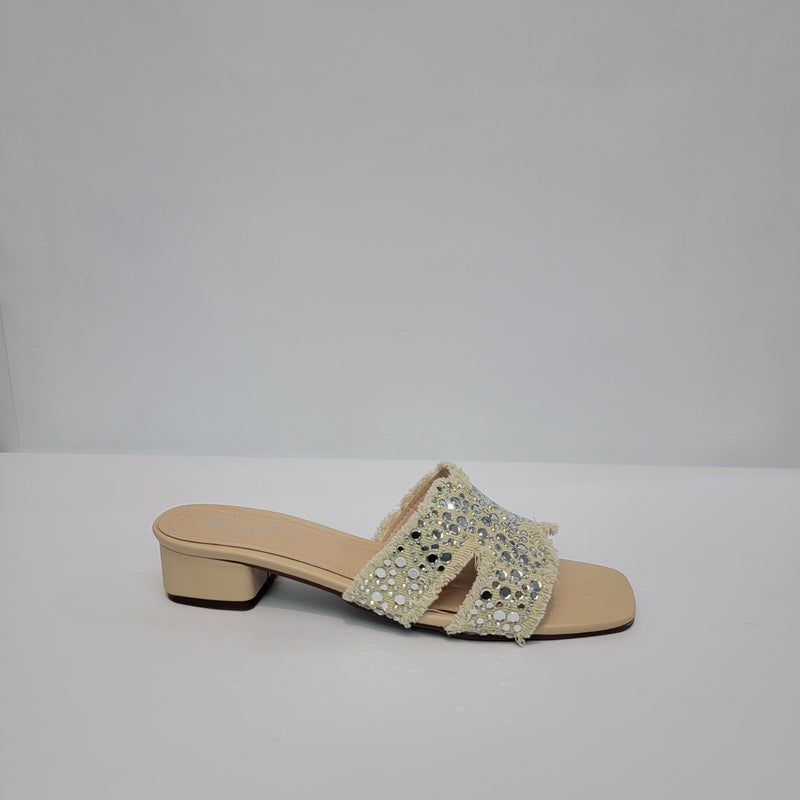 Rhinestone Fringe Denim Slide