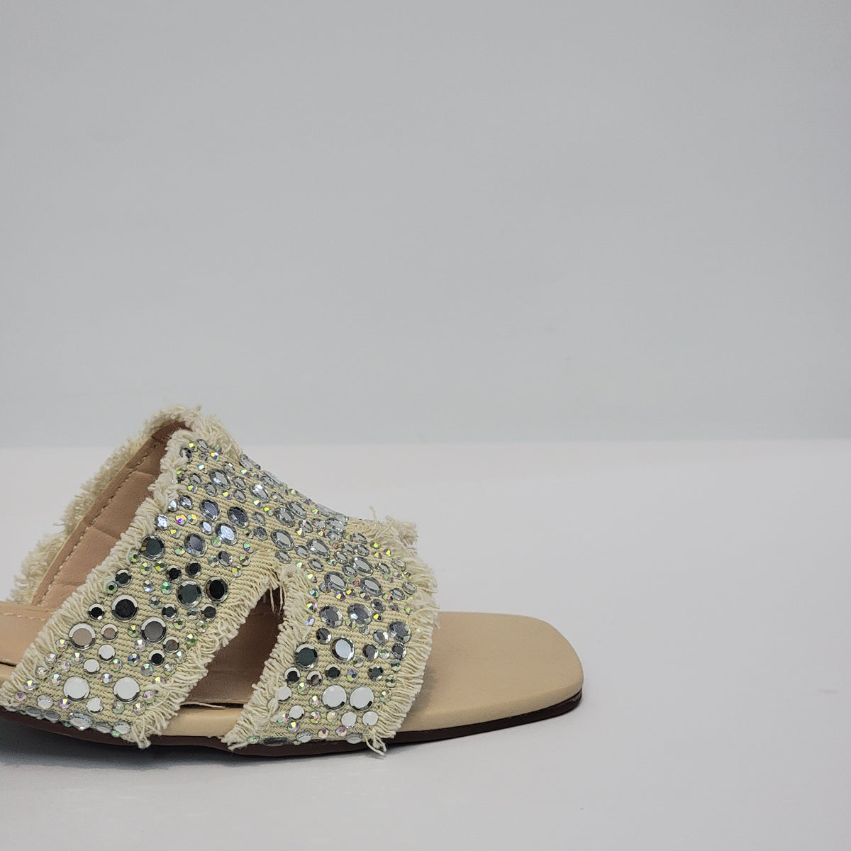 Rhinestone Fringe Denim Slide