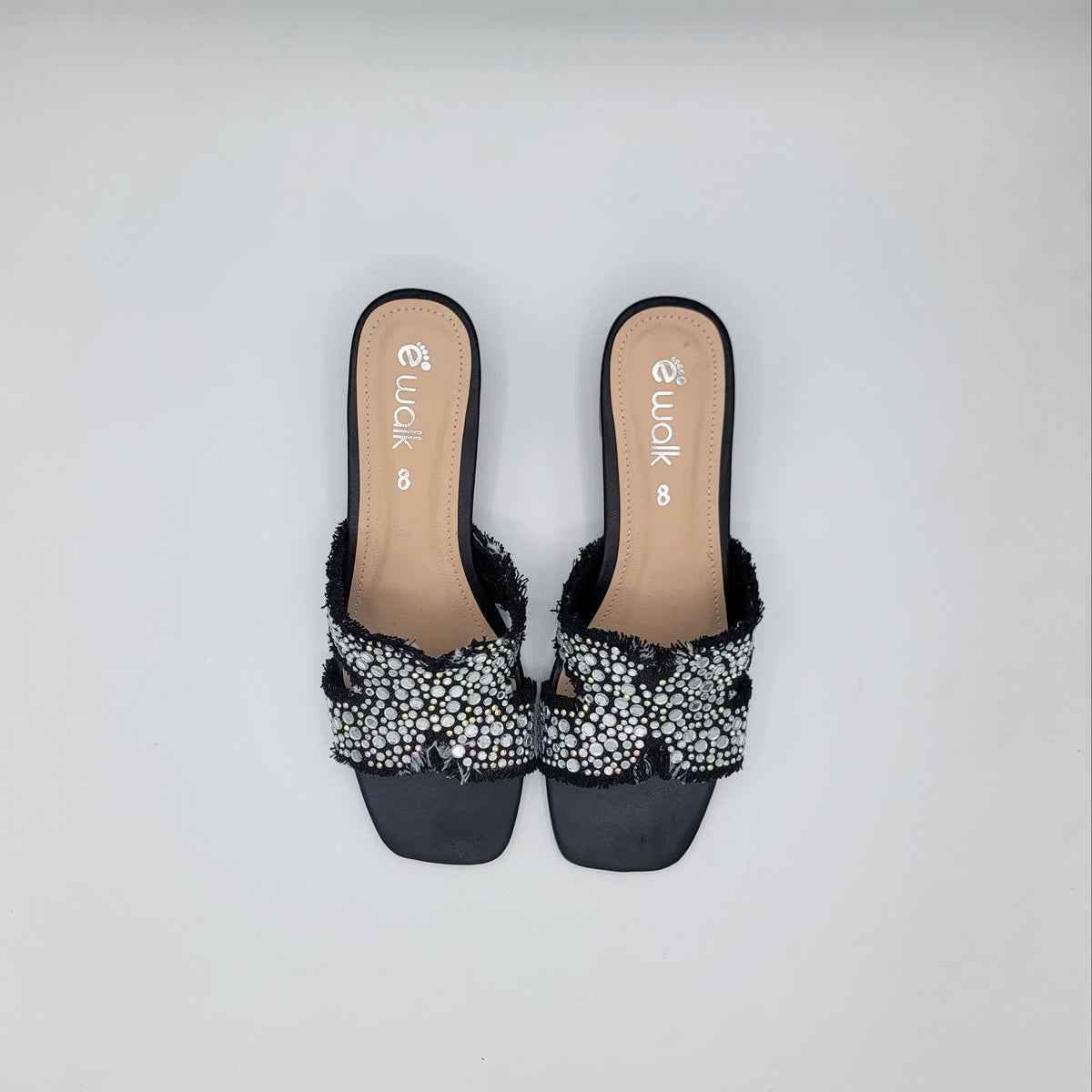 Rhinestone Fringe Denim Slide