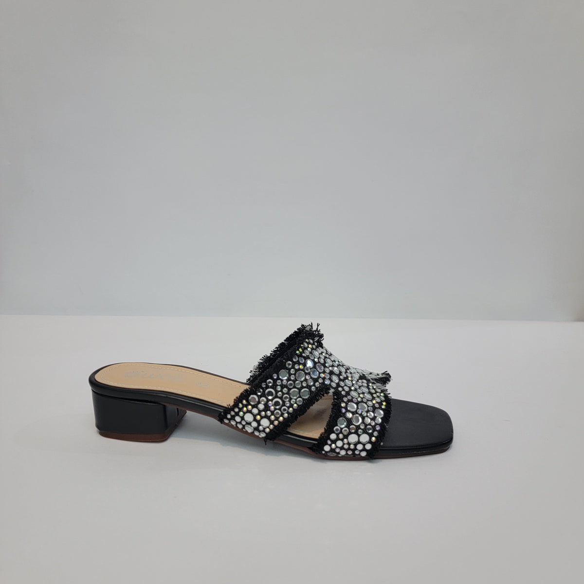 Rhinestone Fringe Denim Slide