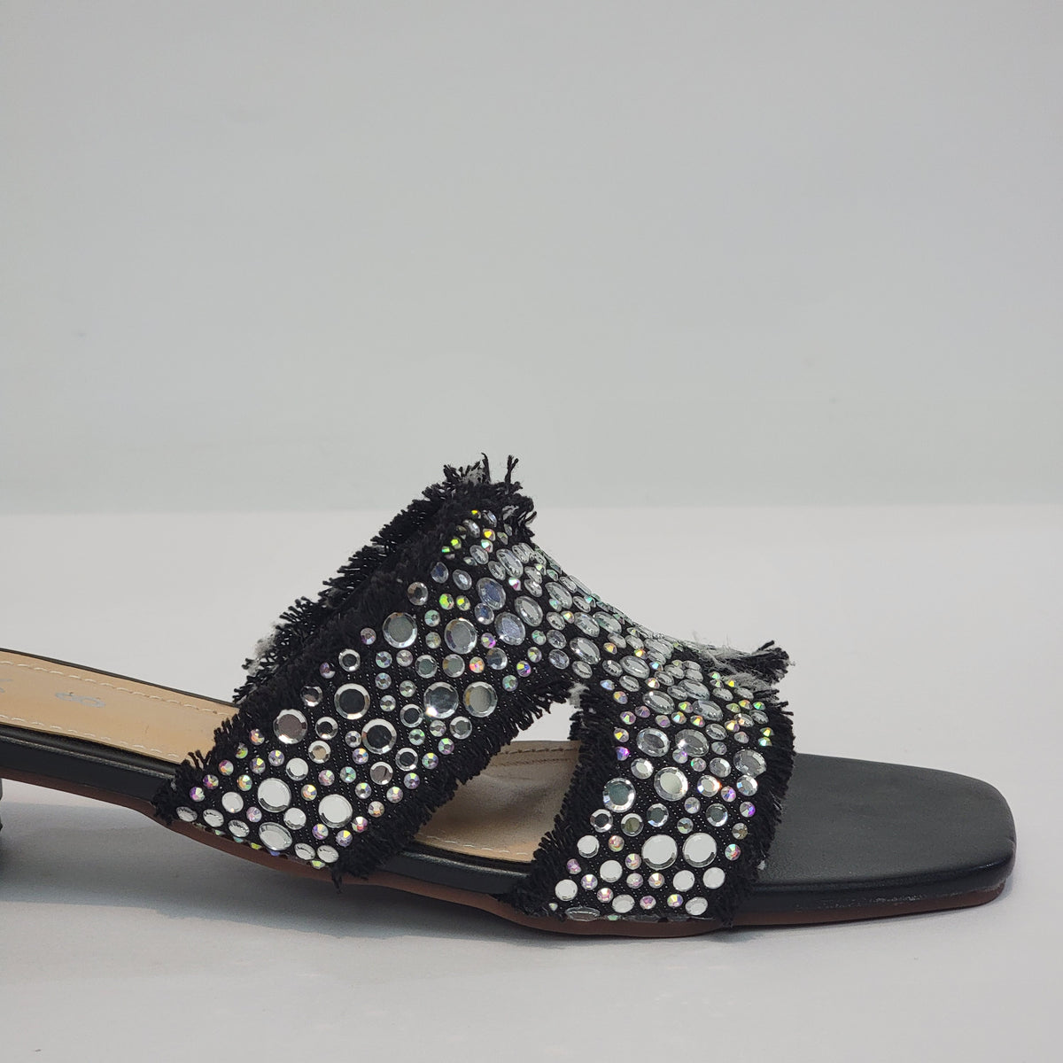 Rhinestone Fringe Denim Slide