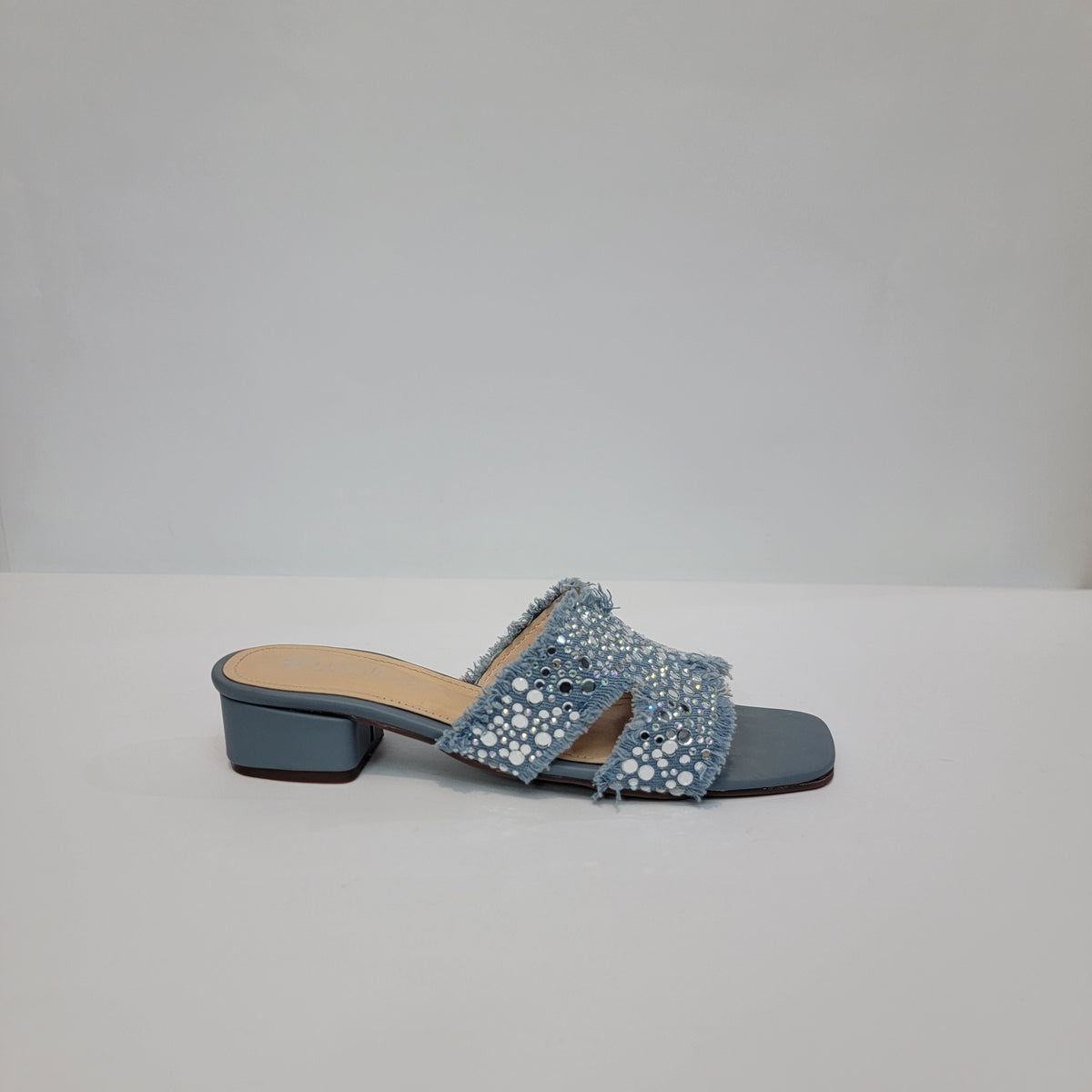 Rhinestone Fringe Denim Slide