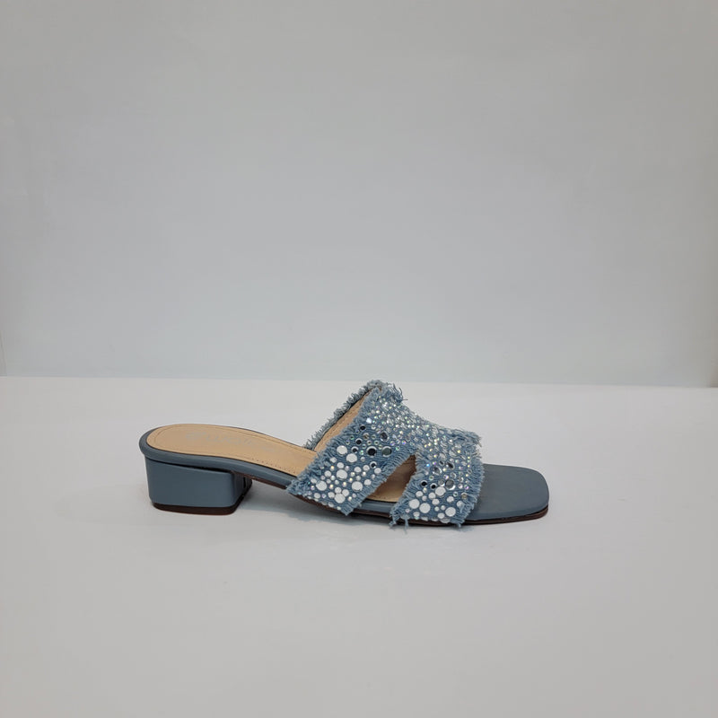 Rhinestone Fringe Denim Slide