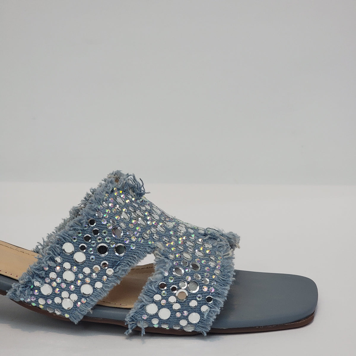 Rhinestone Fringe Denim Slide