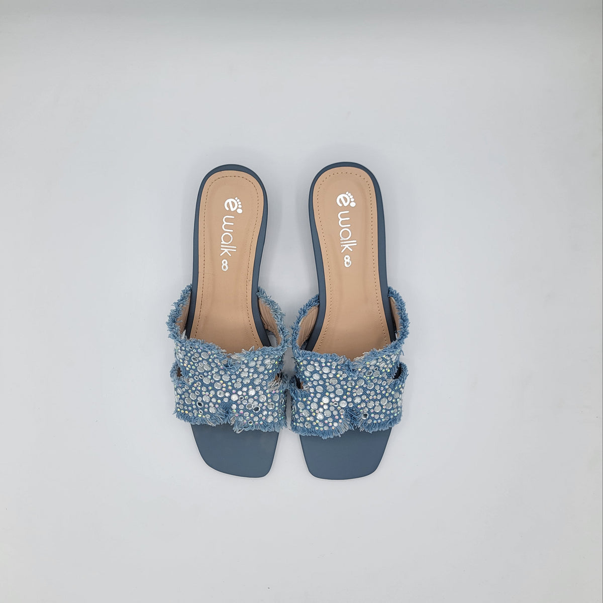 Rhinestone Fringe Denim Slide