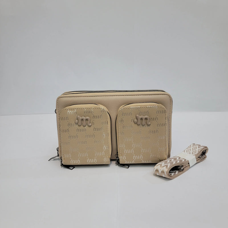 Cross B. light beige crossbody bag with double front pockets, front view